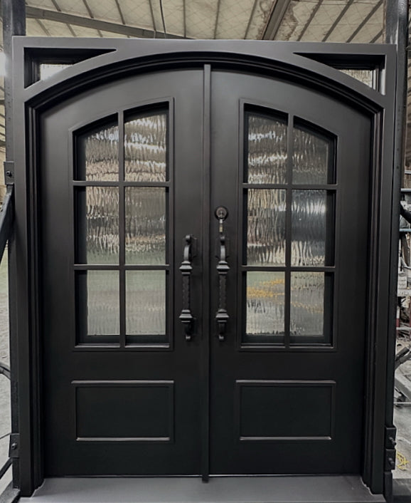12g Iron Double Door - 6 Lite Arch