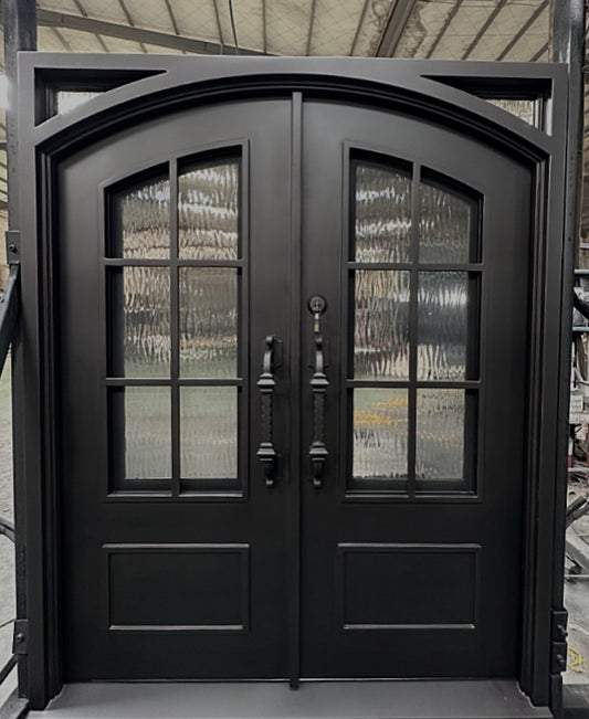 12g Iron Double Door - 6 Lite Arch